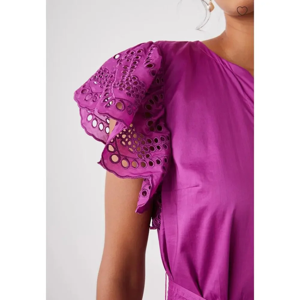Rails Purple Magenta Berry Gia Dress Cotton Poplin Eyelet Midi Dress Size Medium